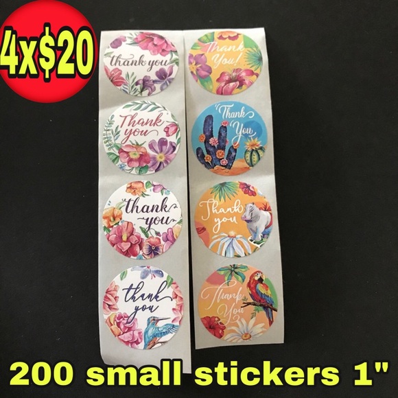 Other - 200 thank you stickers 1” round 8 designs